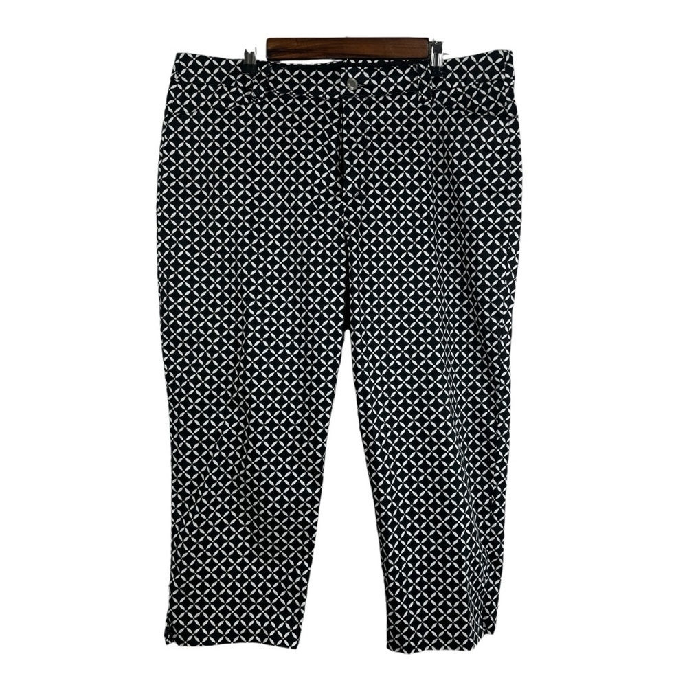 Khakis & Co. Floral Pattern Capri Pants‎ Women's 16 Black White